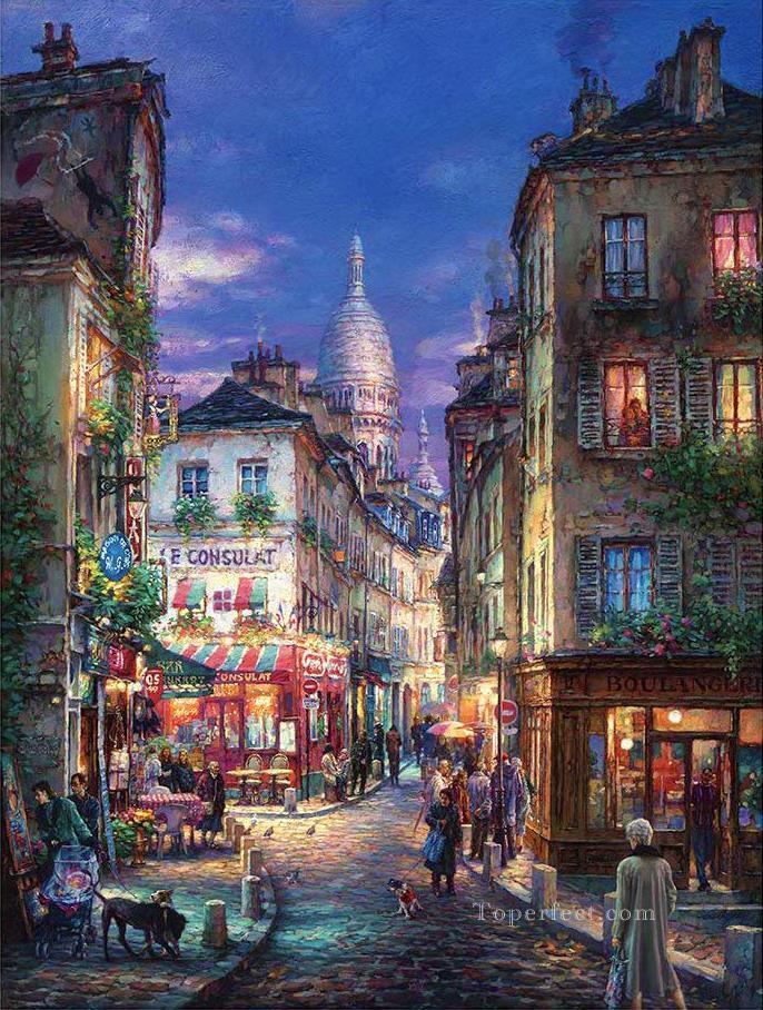 Pasee por las escenas modernas de la ciudad del paisaje urbano de Montmartre Pintura al óleo